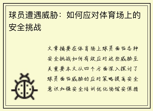 球员遭遇威胁：如何应对体育场上的安全挑战